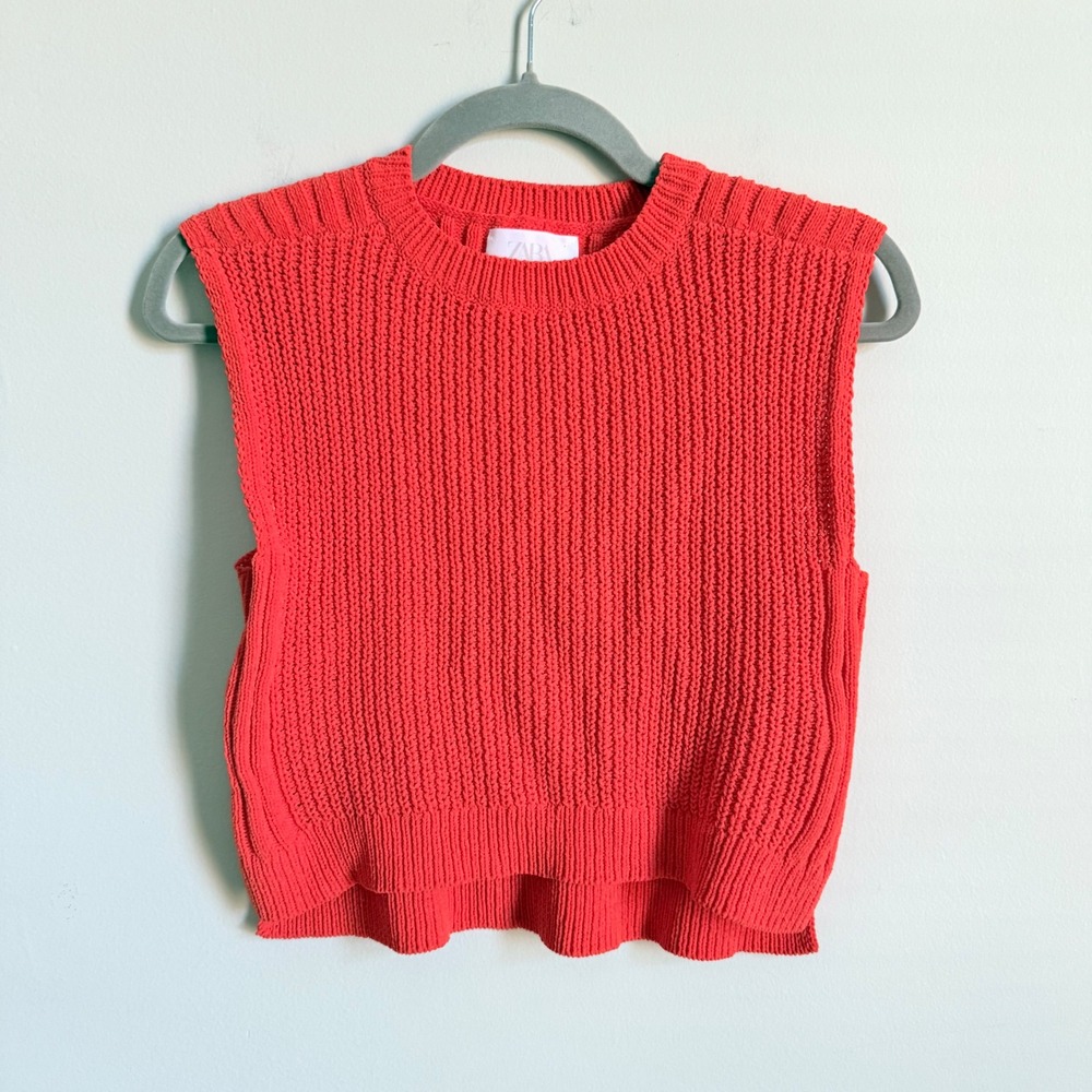 Zara Kids Red Shaker Knit Sweater Vest Sleeveless Top Size 9-10 140cm
